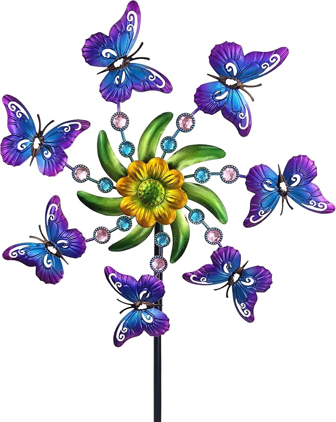 39" Butterfly Wind Spinner for Yard and Garden Stake,Outdoor Metal Windmill,Single Direction Wind Sculptures, Kinetic Windmills for Garden Decorations.