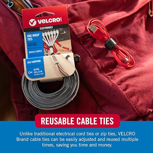 VELCRO Brand Reusable Cable Ties, 100 Pack 6 Inch Cable Management Ties, Cord Wraps for Electrical Cords, Black