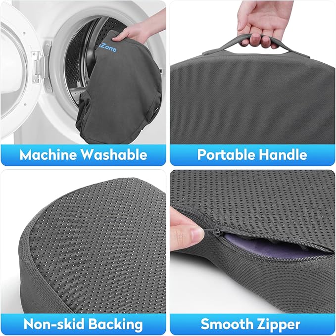Seat Cushion, Office Chair Cushions, Car Seat Cushion, Non-Slip Sciatica & Back Coccyx Tailbone Pain Relief Chair Pad, Memory Foam Butt Pillow for Computer Desk, Wheelchair, Driving (Grey)