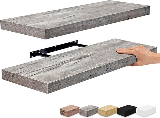 Sorbus Floating Shelves for Wall - 24" Bathroom Shelves, Wall Decor for Bedroom, Kitchen, Living Room, Home Decor & Book Storage - Mounted Floating Shelf with Invisible Brackets (Gray, 2 Pack)