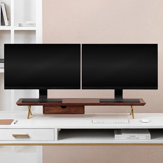 Anji Mountain Monitor Stand - Desktop Organizer & Laptop Riser, Ergonomic Monitor Riser, Space-Saving Monitor Stand for Desk, Durable Construction, Easy Assembly, Ideal for Home & Office,Walnut