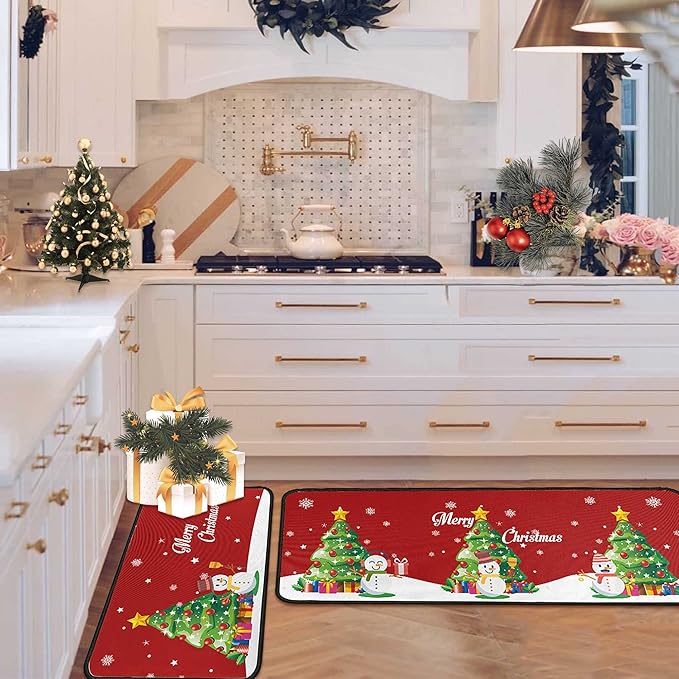 Christmas Kitchen Rug Set (2 PCS), Merry Christmas Snowman Indoor Kitchen Mat for Winter, Xmas Door Mat Runner Rug Mat for Kitchen Home Decor (17"x47"+17"x30",Snowman)