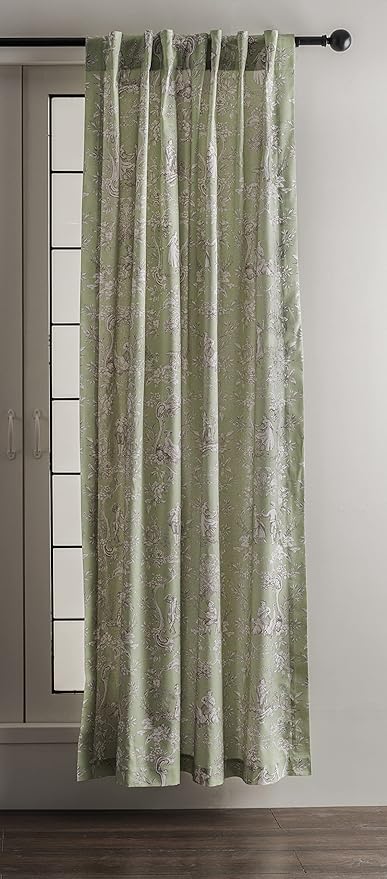 Maison d' Hermine Curtains for Living Room 100% Cotton 124 inch Length Two Panels Light Filtering Toile Curtains for Bedroom Windows with Rod and Loop Pockets Drapes (Joli Jouy Green, 50" W x 124" L)