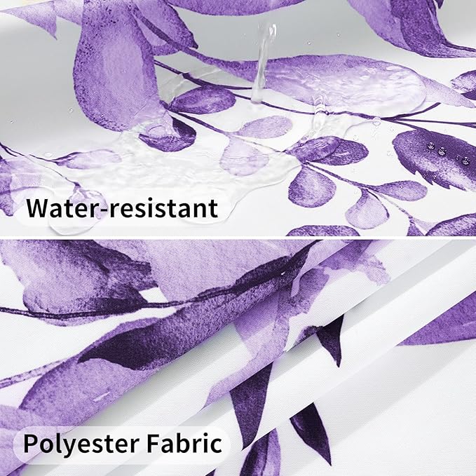QiyI No Hook Shower Curtain with Snap in Fabric Liner, Purple Eucalyptus Shower Curtain with See Through Top Window, Waterproof Washable Cloth Ringless Shower Curtain Set for Bathroom, 72 x 75