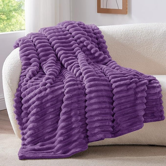 BEDELITE Twin Blanket for Couch & Bed, 300GSM Soft & Warm Fleece Blanket, Decorative and Giftable Striped Purple Blankets for Women, Men, 60"x80"