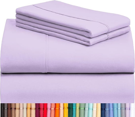 LuxClub 4 PC California King Sheet Set, Breathable Luxury Bed Sheets, Deep Pockets Wrinkle Free Cooling Sheets Machine Washable Hotel Bedding Silky Soft - Lavender Cal King