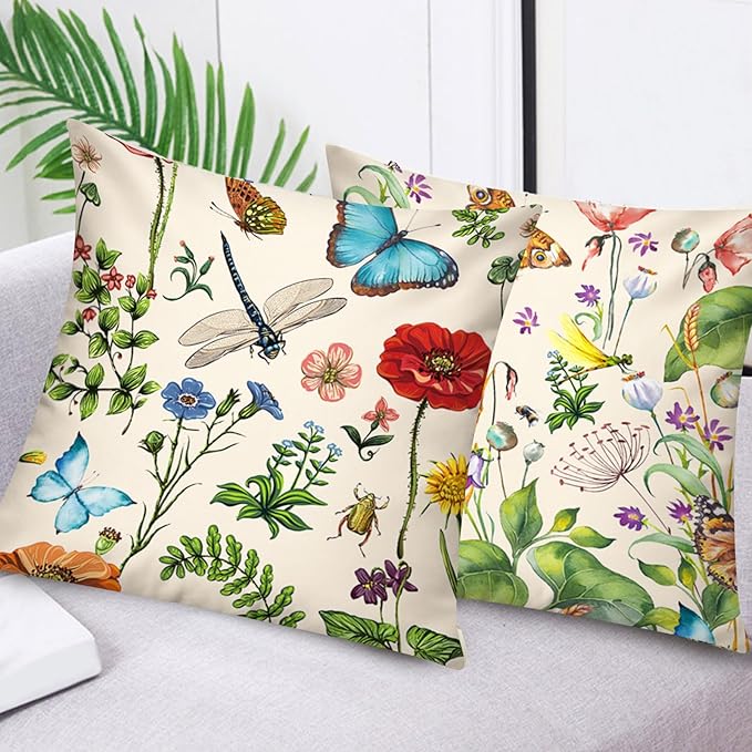 Red Pink Flower Pillow Cover 16x16 Set of 6 Summer Throw Pillow Covers Colorful Floral Cushion Covers for Couch Sofa Living Room Home Decor