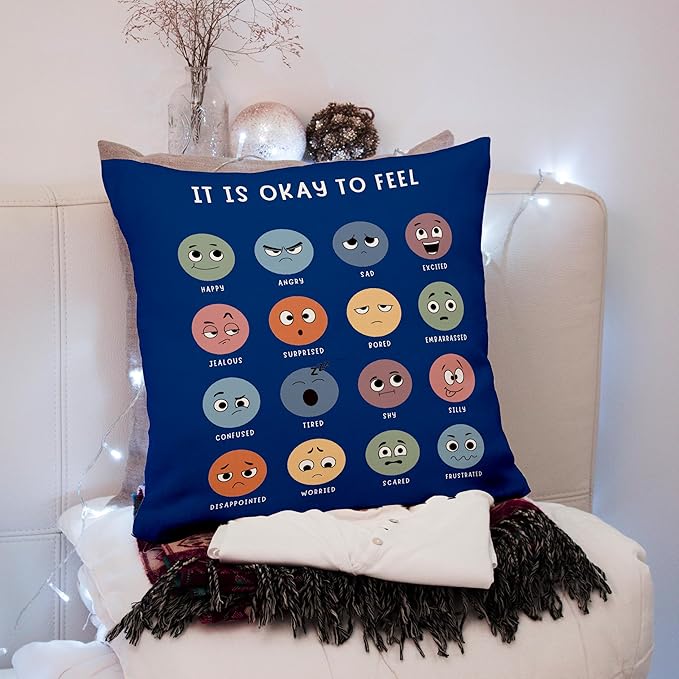 Nogrit Counseling Office Must Haves Pillow Cover, Calming Corner, Mental Health Pillowcase Decor for Home Kids,Mental Health Counselor Gifts, Calming Corner Pillow Covers 18x18 Dark Blue