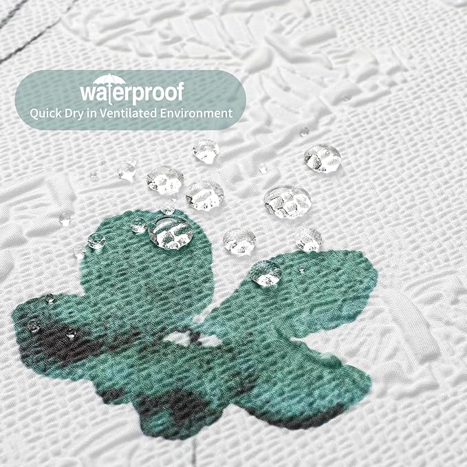 QiyI Watercolor Floral Shower Curtain, 3D Embossed Butterflies Sage Green Flower Bathroom Curtain, Minimalist White Cloth Bath Curtain, Waterproof Fabric Textured Shower Curtain Set with Hooks, 72x72