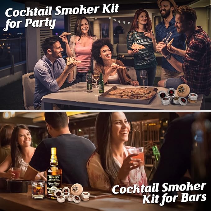 Premium Cocktail Smoker Kit with 6 Wood Smoking Chip Flavors - Perfect for Old-fashioned, Whiskey, and Bourbon Lovers. Great Gift Idea for Husband, or Father's Birthday, Holidays. (Torch Not Included)