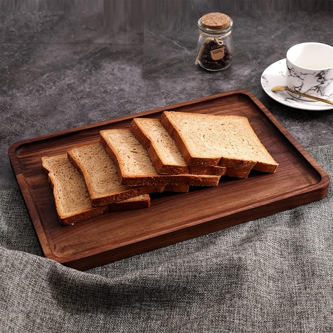 Rustic Walnut Wood Serving Tray, 13"x9" Rectangle Platter, Tea/Coffee Table Tray, Kitchen Decor, Wood Dessert Cup & Vanity Tray for Jewelry