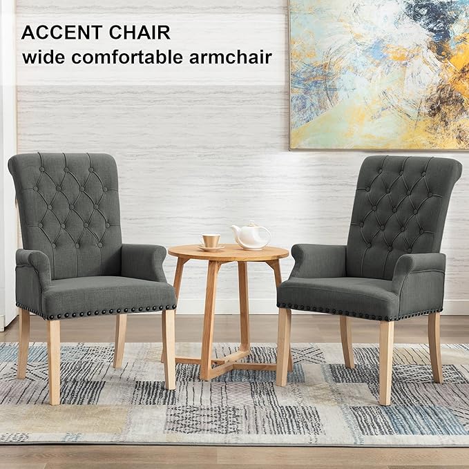 AODCHR Upholstered Fabric Accent Dining Chair Set of 5, Elegant Tufted Dining Room Chairs, Kitchen Room 1 Arm with 4 Armless, Dark Grey