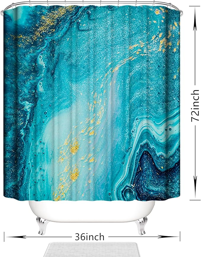 Domoku Blue Gold Marble Shower Curtain - Blue Golden Cracked Lines Abstract Modern for Bathroom Decor, Waterproof Texture Washable Fabric, 36 X 72