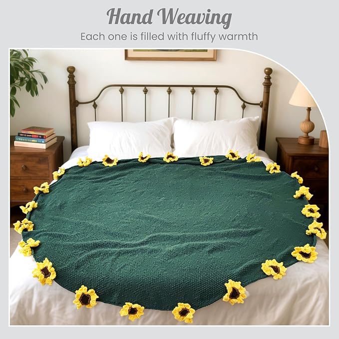 Flower Bouquet Blanket Gifts for Mom Grandma Wife Girlfriend,Completed Crochet Flower Blanket,Soft Knitted Throw Blankets,Gifts for Her Christmas Birthday Anniversary (Yellow Sunflowers)