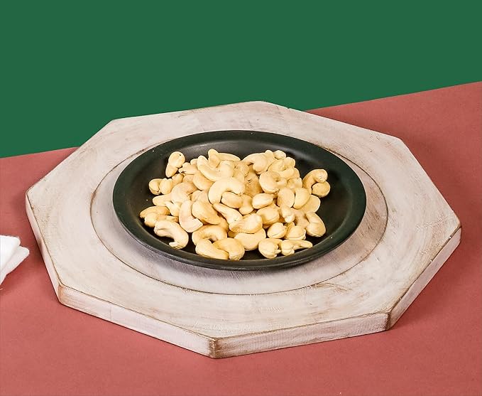 Alpha Living Home 2 Piece Handcrafted Wooden Plate - 13" Round Wood Dish, Party Platter and Tray for Sandwich Bread Serving, Appetizer Display, Vintage Ring Dish (White)