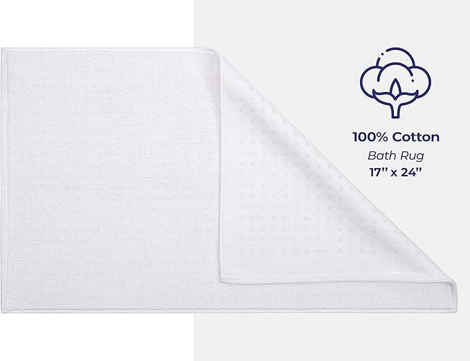 American Soft Linen Bath Rug, 17 in 24 in 100% Cotton Bath Mats Rugs for Bathroom, Slip Reducer Washable Shaggy Form Area Rugs, White Bath Rug