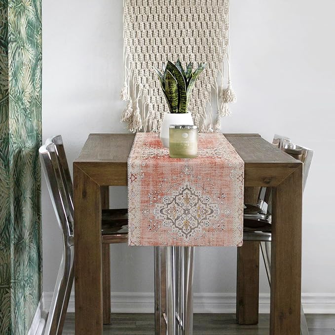 Snycler Table Runner Boho Table Runners Vintage Elegant Farmhouse Table Center Linen Decor for Home Dining Party Entrance (13x72 Inch) Light Pink