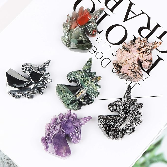 Artistone 3" Crystal Unicorn Figurines Statue,Hand Carved Kambaba Jasper Gemstone Magical Unicorn Healing Stones Collectibles Christmas Ornaments
