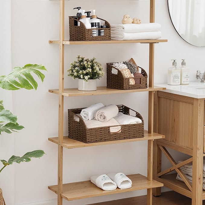 StorageWorks Paper Rope Pantry Storage Baskets, Wicker Baskets with Built-in Handles, Handwoven Shelf Baskets for Organizing, Pantry Organizers and Storage, Brown, 3 Pack