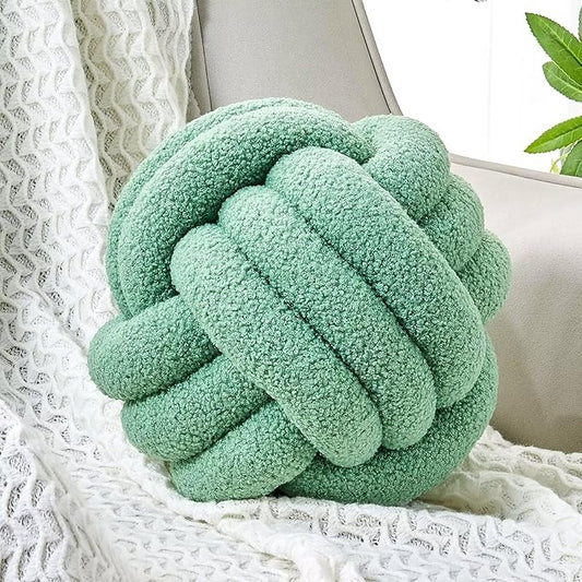 Uvvyui Knot Pillow Ball, Soft Home Decorative Pillows, Round Throw Pillow, Handmade Knotted Plush Pillow, Round Boucle Pillow Cushion (11 Inches Sage Green)