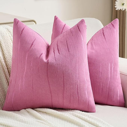 FUTEI Hot Pink Chenille Decorative Throw Pillow Covers 22x22 Inch Set of 2,Soft Embossed Striped Textured Cushion Case,Modern Home Decor for Couch Bed Living Room