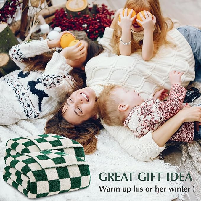 WRENSONGE Checkered Throw Blanket, Avocado Green Soft Cozy Fluffy Warm Hand Made Throw Blankets for Couch, Sofa, Chair, Bed, Camping, Picnic, Travel Lightweight Bed Blanket - 60"*80"