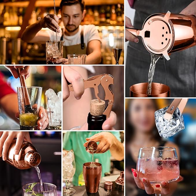 Bartender Kit with Stand, 11 Piece Set, Cocktail Shaker Set 24 oz Shaker Bar Tool Set for Beginner with Recipe