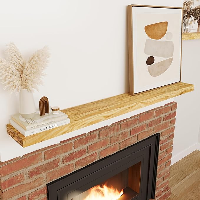60'' Pine Wood Floating Shelf for Wall - Rustic Wall Mounted Wooden Shelf for Stylish Home Décor, Fireplace Mantel 60inch (Natural, 60x8x2) - 1pcs