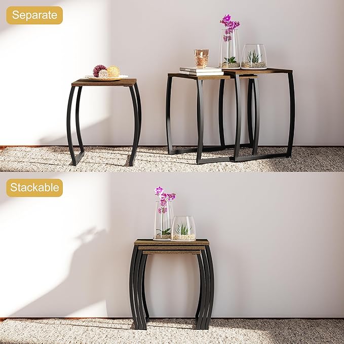 SRIWATANA Nesting Tables, Vintage Side End Tables Living Room, Coffee Snack Table Set of 3