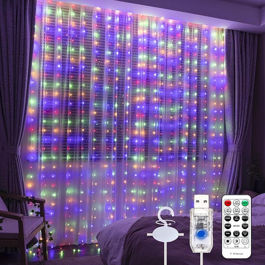 Pixie Curtain String Light with Untangled Wires, Multicolor Curtain Light for Bedroom, USB Powered 8 Modes Remote Fairy Light for Home Wedding Party Decor