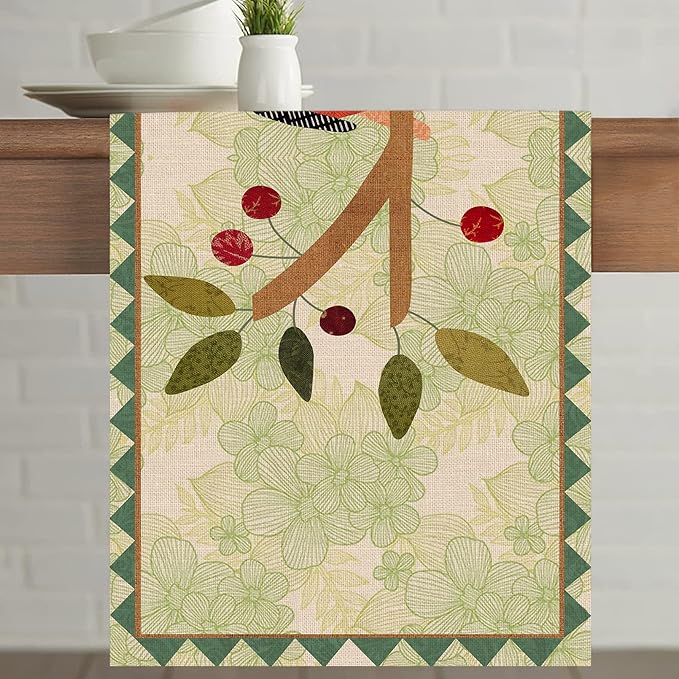 Seliem Summer Birds Tree Branches Table Runner, Cardinal Home Kitchen Dining Decor, Spring Seasonal Farmhouse Decorations Indoor Outdoor Party Supply 13 x 72 Inch