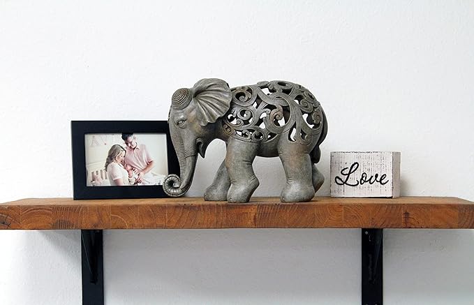 Nature's Mark 8" H Elephant Decor Resin Statue Hand-Carved Elephant Figurine Home Decorative Accent (Stone Color)