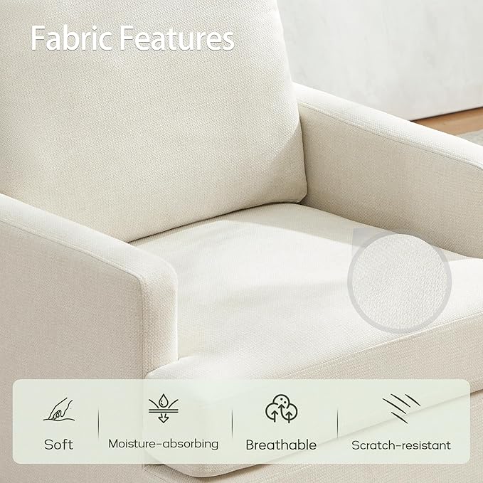 VKNOW Mid-Century Accent Chair, Modern Upholstered Chenille Armchair for Living Room,Comfy Reading Accent Chairs with Wood Legs for Bedroom, Beige Polyester