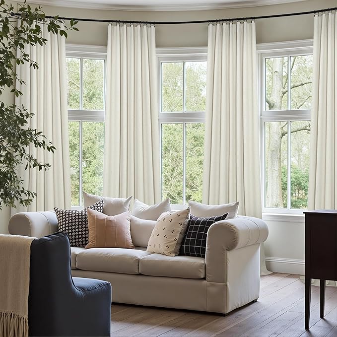 100% Blackout Curtains 84 Inch Length 2 Panels Set Neutral Boho Linen Farmhouse for Bedroom Windows Living Room Darkening Thermal Insulated Drapes Natural Cream Ivory 7ft Long Back Tab Pleated Pocket