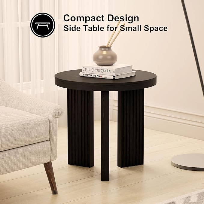 Small Round Side Table, 17.52" Coffee Table with Smooth Thick Mesa, Circle End Table with X Shaped Stable Legs, Accent Tea Table for Living Room, Office, Black