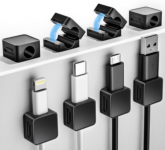 8 Pack Magnetic Cord Organizer Holder, Adjustable Cable Clips, Strong Adhesive Desk Cable Management Clips for Nightstand, Office, Car, Easy Open Design for Tidy Wire Organization