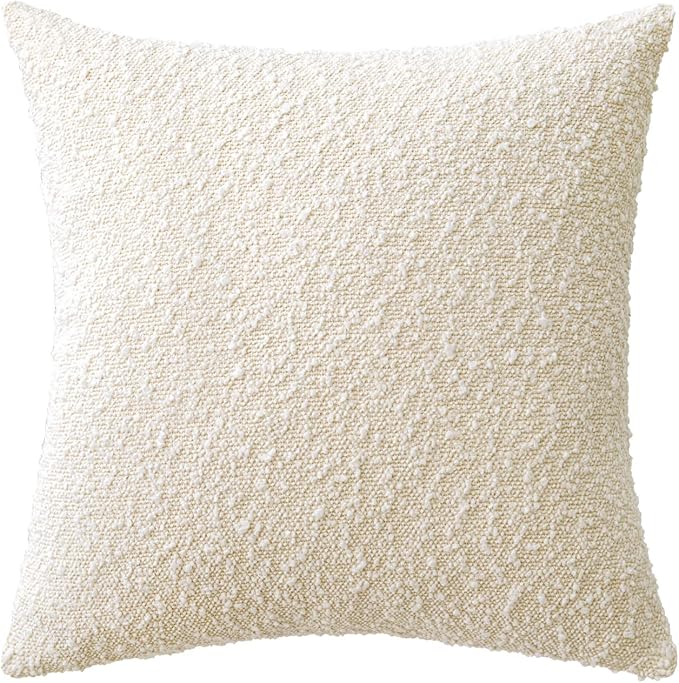 Woaboy Pack of 1 Decorative Boucle Throw Pillow Covers Textured Square Euro Pillowcaes Accent Solid Cozy Soft Cushion Covers Home Decor for Sofa Couch Living Room Bed,24x24 Inch White