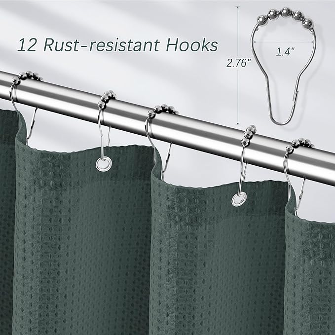 Long Stormy Weather Fabric Shower Curtain - Waffle Textured Tall Heavy Duty Cloth Shower Curtains for Bathroom, 256GSM Large Hotel Spa Luxury Bath Curtain Set with 12 Hooks(72Wx78H, Stormy Weather)