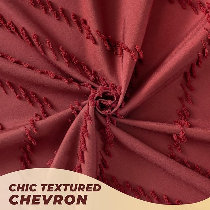 Burgundy Shower Curtain Boho Farmhouse Shower Curtain 72 x 72 Tufted Chevron Textured Minimalist Shower Curtains for Bathroom