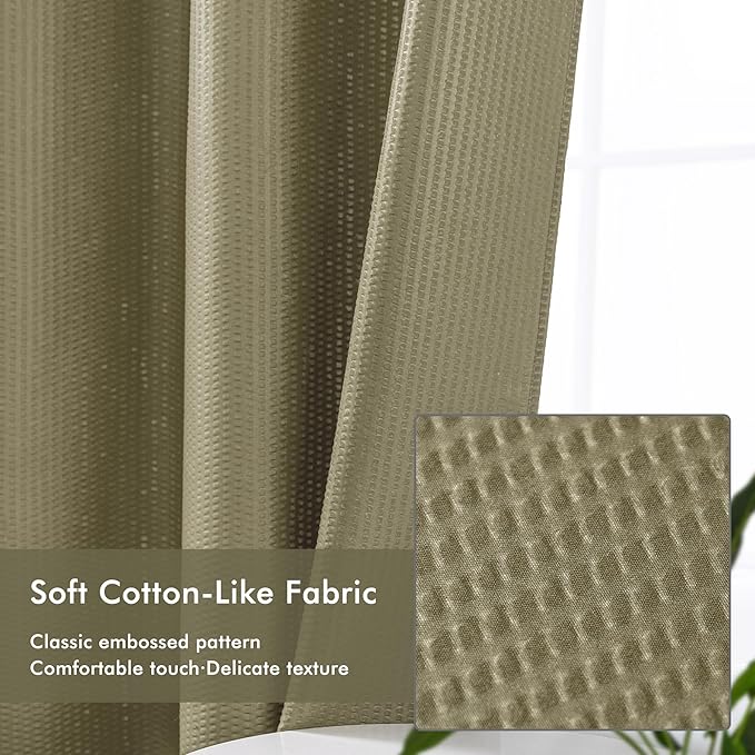 Mrs Awesome No Hook Shower Curtain with Snap-in Liner, Embossed Waffle Design Fabric Shower Curtain for Bathroom, Soft & Lightweight, 71x74, Taupe