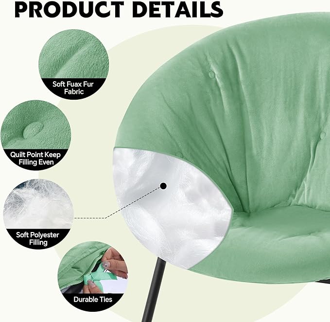 HOMBYS Extra Thick Saucer Chair Cushion Cover for Adults - Furry and Soft Round Moon Chair Cover for Indoor & Outdoor Use, Stretch and Elastic Closure, Removable and Machine Washable, Sage Green