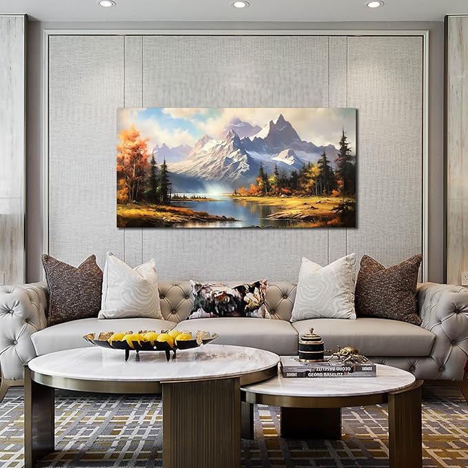 Mountain Wall Art for Living Room Bedroom Office Nature Wall Art Large Mountain Lake Forest Landscape Pictures Modern Artwork Framed Wall Decor Canvas Prints 24x48 Inch