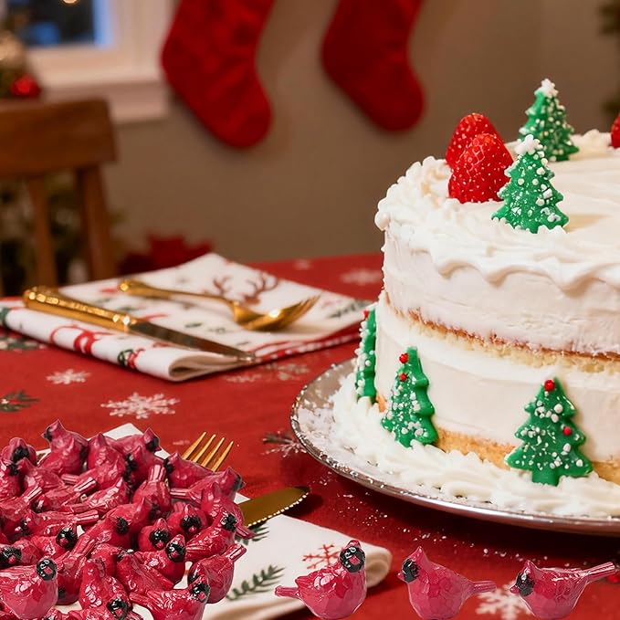 50PCS Small Cardinal Figurines for Christmas, Mini Cardinals, Resin Red Birds Miniatures, Festive Decor for Tree, Wreaths, Village Displays, Trays, Holiday Crafts