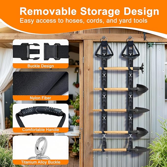 Extension Cord Organizer with 5 Detachable straps, 2 PCS Extension Cord Holder, Garage Garden Storage Straps for Cable, Hose, Rope, Tool