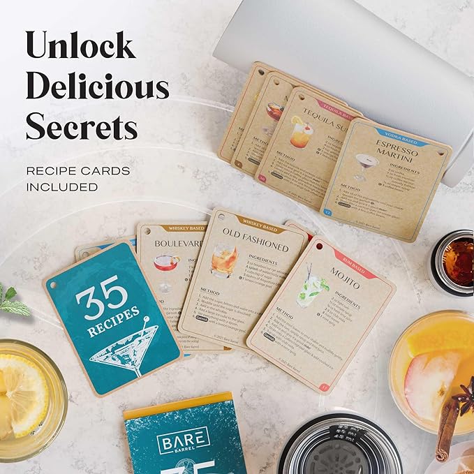 Insulated Cocktail Shaker Set | Double Wall Stainless Steel | Martini Shaker for Home Bar Bartending | Built-in Drink Measurement System & Strainer, Travel Bag, 35 Recipes | Gift Set (Matt White)