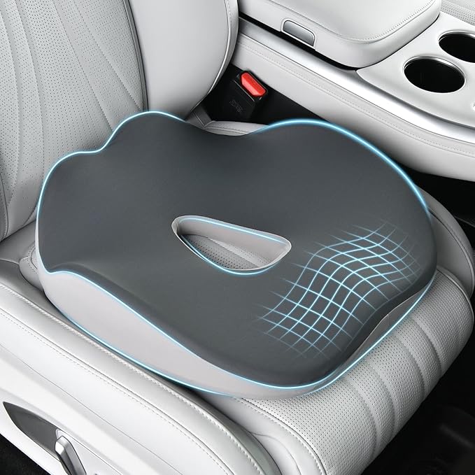 Coverado Car Seat Cushion with Memory Foam, Ergonomic Driving Seat Cushion for Sciatica, Tailbone, Back Pain Relief, Premium Non-Slip Washable Cushion for Car, Driver, Office, Wheelchair
