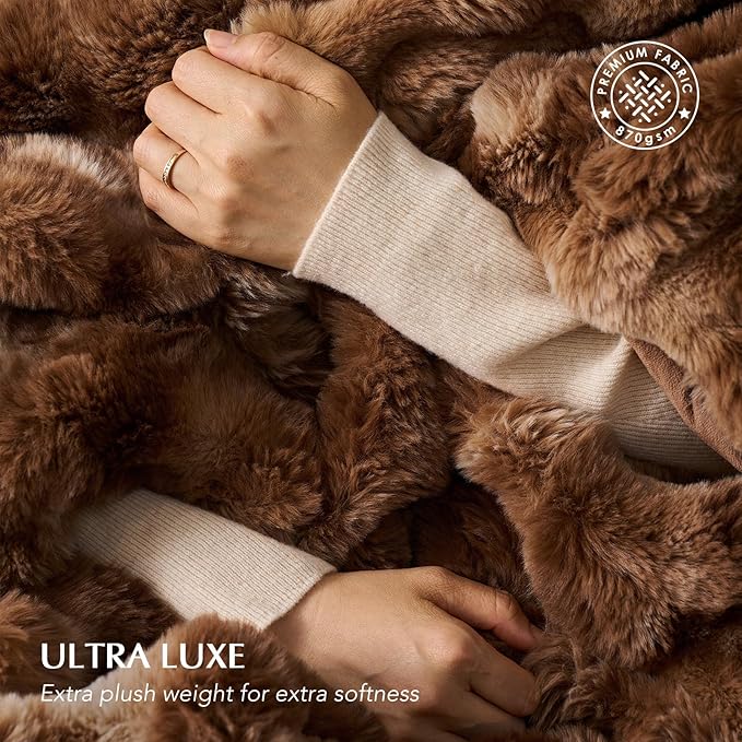 EverGrace Ultra Soft Luxury Fluffy Faux Rabbit Fur Throw Blanket, Thick Warm Bubble Throw for Bed, Cozy Plush Reversible Blankets for Couch, Chair, Sofa, Lion Caramel, 60x80 Inches