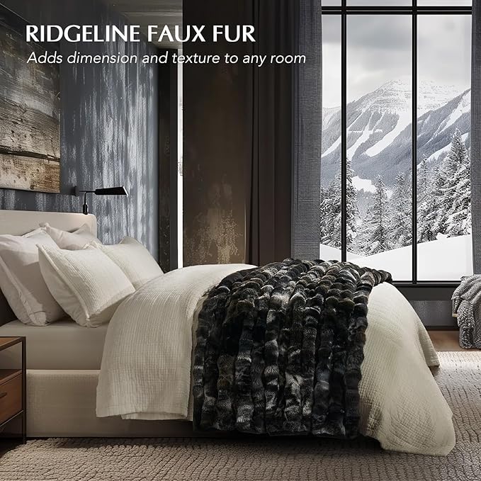 EverGrace Ultra Soft Luxury Fluffy Faux Rabbit Fur Throw Blanket, Thick Warm Bubble Throw for Bed, Cozy Plush Reversible Blankets for Couch, Chair, Sofa, Charcoal Grey Heather, 50x60 Inches