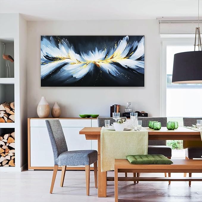 Abstract Black And Gold Wall Art Maximalist Canvas Wall Art Decor Prints Modern White Abstract Wall Decor Artwork For Living Room Bedroom Kitchen Office Artwork Ready To Hang 24" × 48"