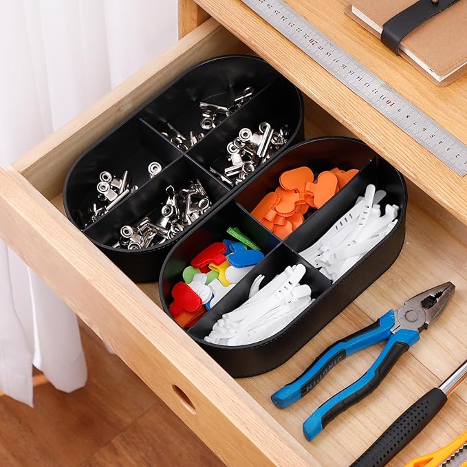 Yesesion Large Cord Storage Organizer with Lid, Plastic Cable Box with 20pcs Wire Ties for Desk Drawer, Home Office Supplies, Electronics, Clips, Clamps, Pens, Phone Chargers, Art Craft (Black)